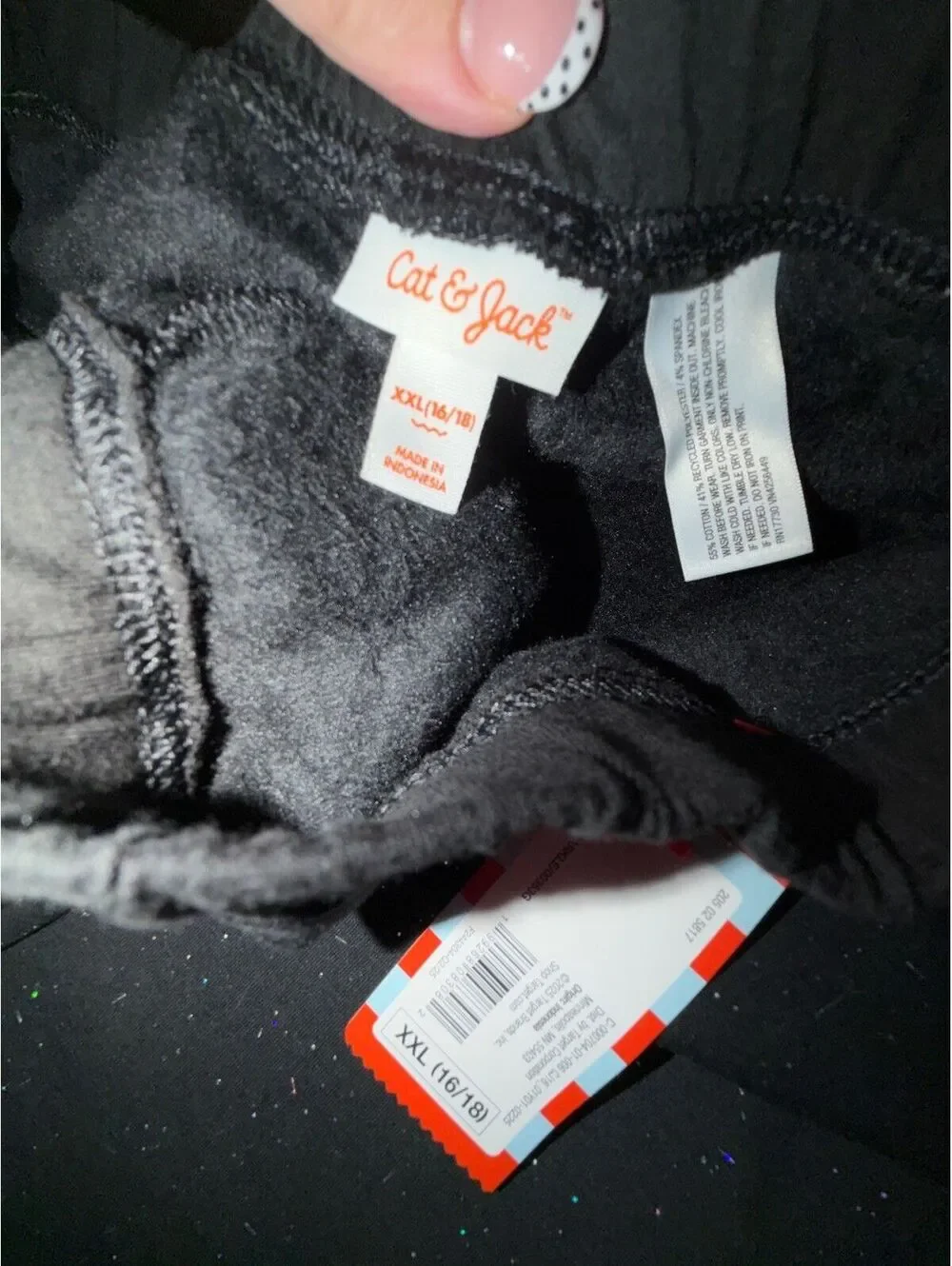 Cat & Jack New Girls XXL 16/18 Black Glitter Fleece-Lined Leggings